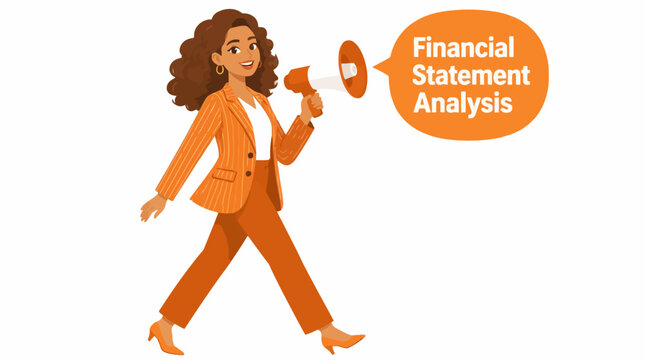 Woman in orange suit analyzing financial statements.