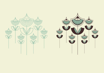 Scandinavian Folk Art Floral Composition in Mid Century Modern Style © sayed