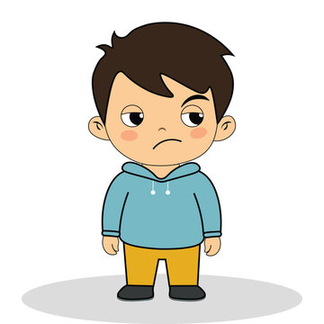 Cute boy character head asset sulking and looking away isolated vector
