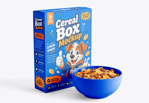 Cereal Box and Bowl Mockup