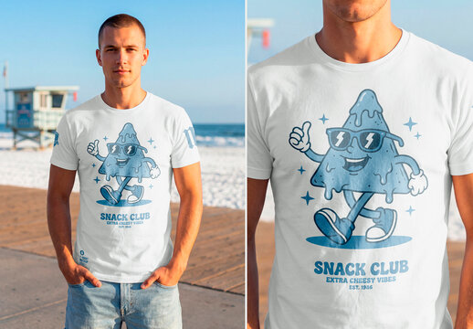 Men's T Shirt Mockup at Beach