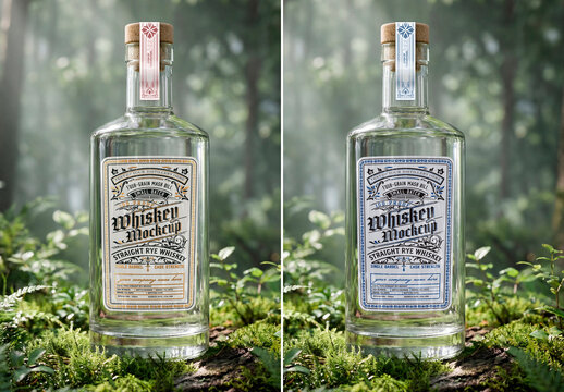 Glass bottle mockup in forest