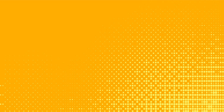 Yellow orange bitmap pixel texture. Dotted dither gradient pattern background. 8 bit halftone faded pop art gradation wallpaper. Vanishing raster video arcade game backdrop for banner, poster. Vector