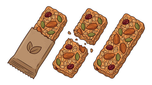 Healthy organic granola bars with almonds oats and dried cranberries close up