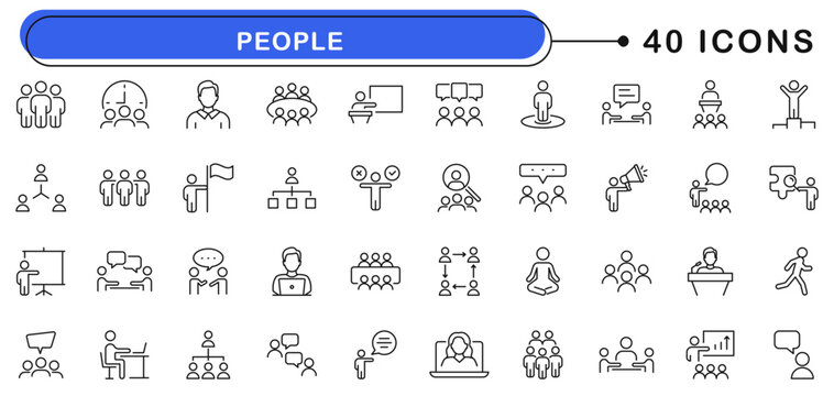 People icon set. Business people icons in line style. Editable web icons human resources, team, person, group, human etc. Vector illustration.