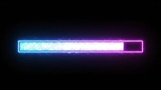 Digital glitch effect with neon pink and blue lines.