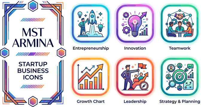 MST Armina Startup Business Icons &ndash; 6 Gradient Vector Icons for Entrepreneurship and Innovation