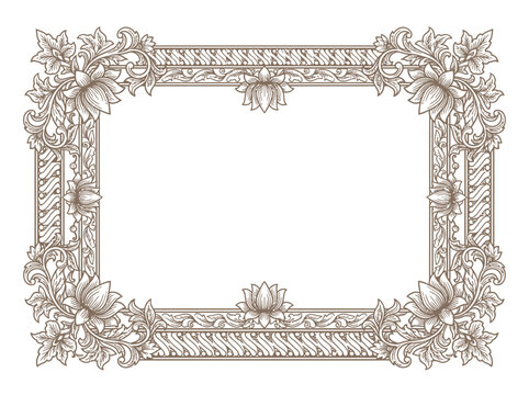 Intricate Balinese Style Floral Ornament Frame Vector with Lotus Flower and Batik Ethnic Motifs