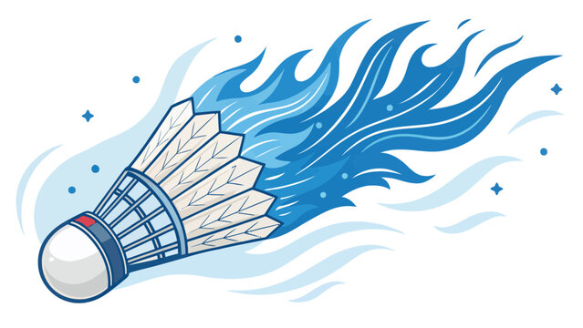 Fast flying badminton shuttlecock with blue fire trail effect shuttlecock badminton competition illustration tournament exercise activity athletic equipment movement velocity