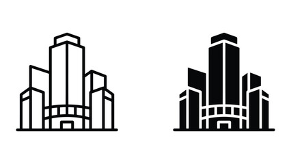 Obraz premium Modern city building cluster icon representing urban development and architectural design in professional vector style featuring clean lines and solid silhouettes for real estate branding
