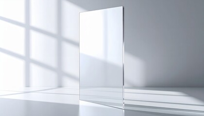 Fototapeta premium vertical acrylic glass sheet mockup, transparent panel with subtle glare and reflections, minimal tech overlay design
