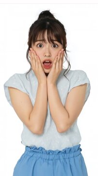Shocked Japanese woman surprised on white background