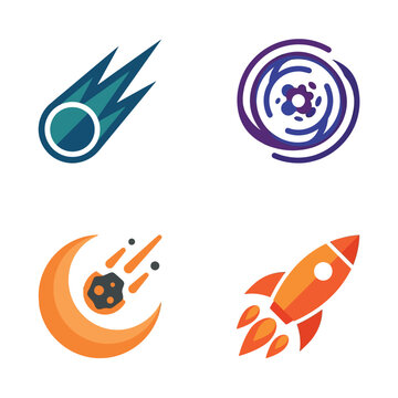 Space Exploration Vector Icon Set Featuring Rocket, Galaxy, Comet, and Moon