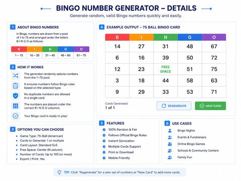 Bingo number generator interface on screen with detailed controls drawn numbers cards and automation options for game management entertainment software randomizer and event hosting