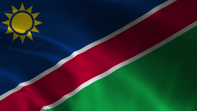 Namibia National Flag Waving in Wind Realistic Fabric Texture Background Animation