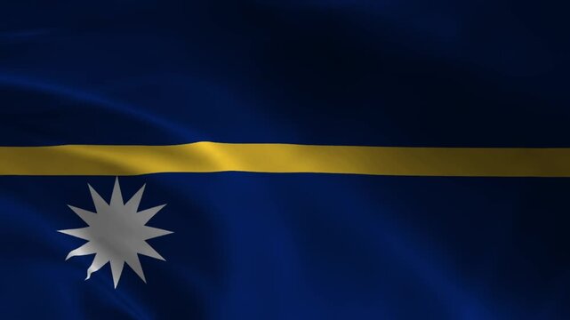 Nauru National Flag Waving in Wind Realistic Fabric Texture Background Animation