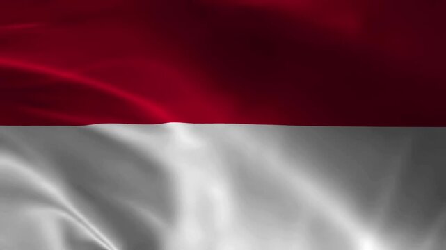 Monaco National Flag Waving in Wind Realistic Fabric Texture Background Animation
