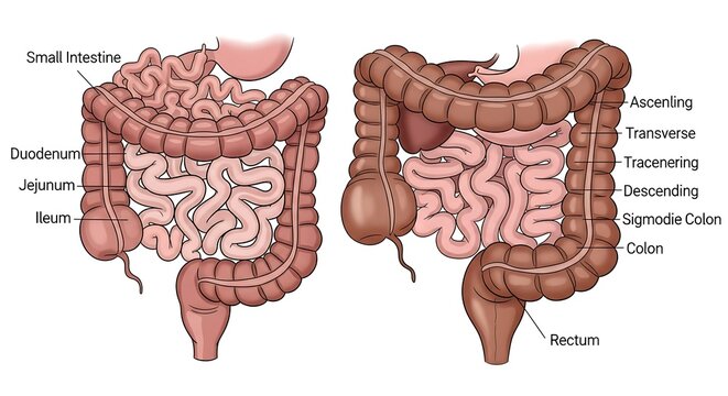 Detailed anatomical diagram of human digestive system.