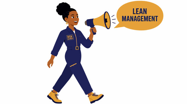 Woman in uniform holding lean management megaphone.