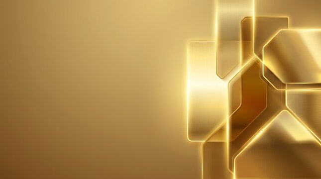 Golden abstract geometric background with glowing glass panels