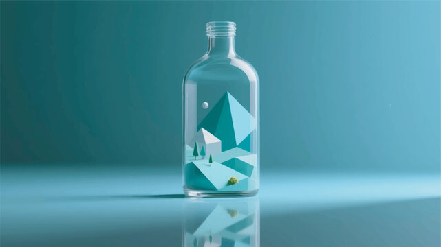 Illustration Of A Glass Bottle With A Mini Abstract Geometric Landscape Inside Vector Design Template