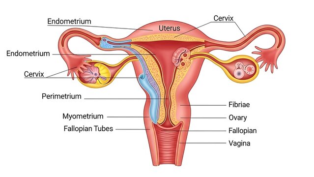 Detailed anatomical diagram of female reproductive system.