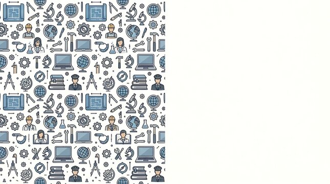 Seamless pattern of professional icons and educational tools