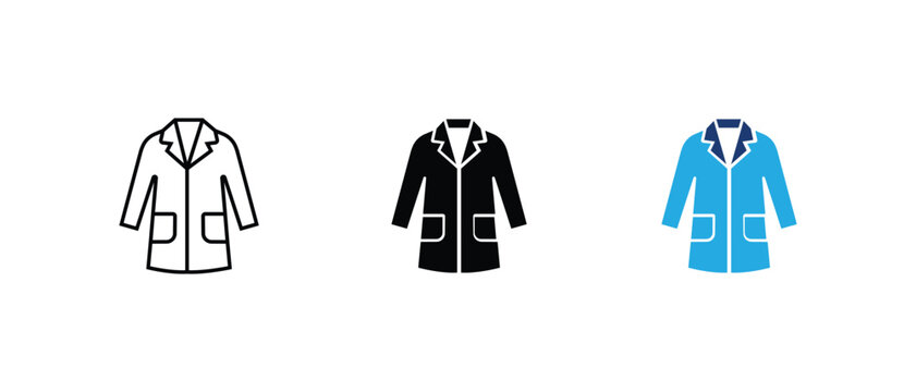 Lab coat icon, medical doctor uniform science research jacket set. vector illustration