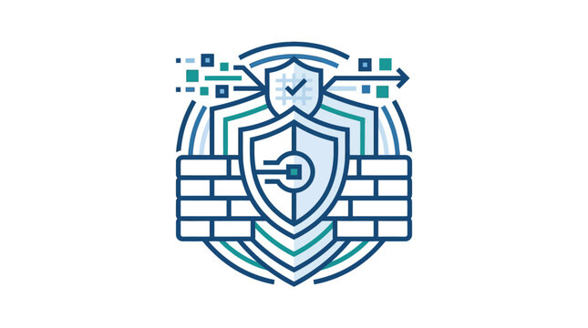Cybersecurity firewall and data protection network shield icon