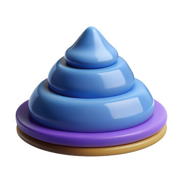 Layered blue and purple stylized poop icon with golden base during soft studio lighting Isolated on transparent background