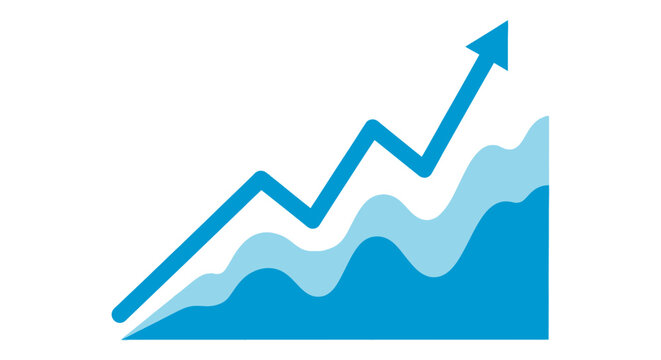 Blue graph with rising arrow chart.