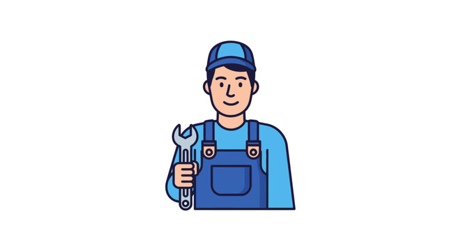 Cartoon man holding a wrench tool.