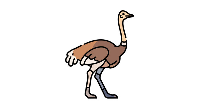Cartoon ostrich walking on ground.