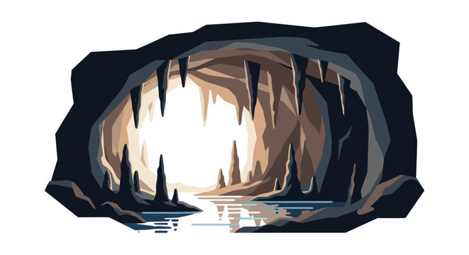 Cave entrance with icicles and water.