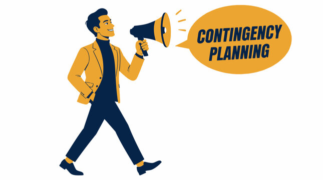 Man holding megaphone for contingency planning announcement.