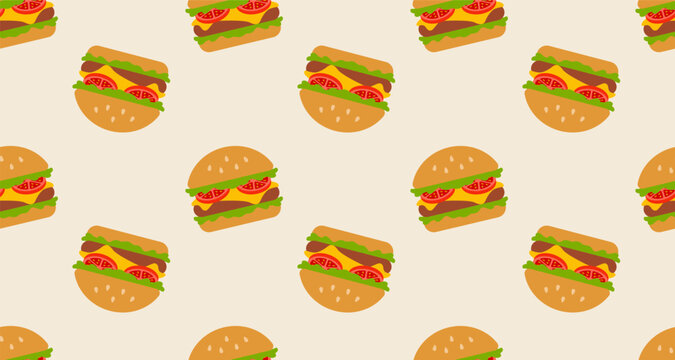 Seamless Pattern of Delicious Hamburgers on White Background.