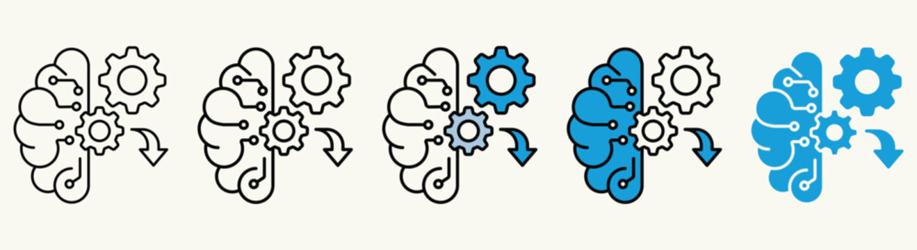 Artificial Intelligence Brain and Gear Icon Set