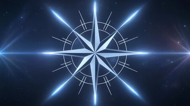 Abstract compass rose graphic floating in space with light effects