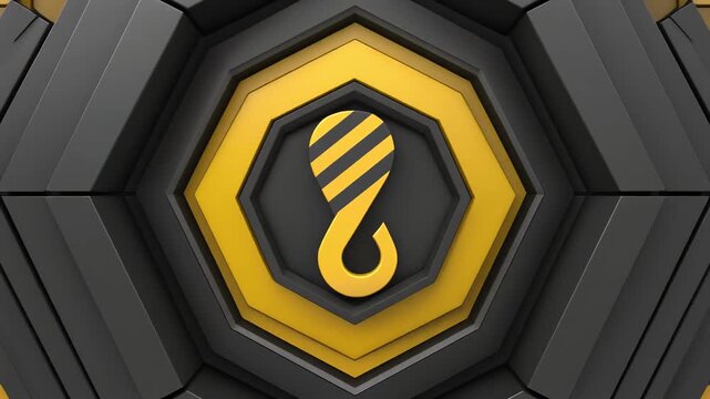 Abstract yellow and black graphic construction hook symbol animation