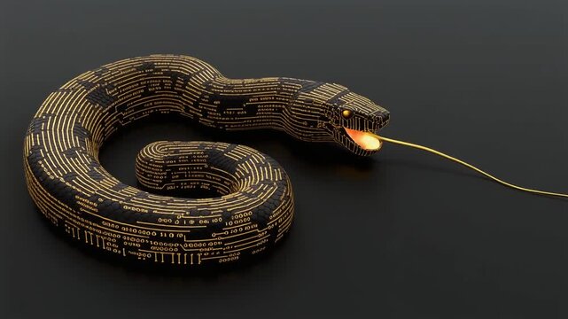 Abstract geometric snake with glowing details on dark background