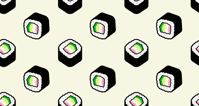 Sushi Roll Seamless Pattern Background for Japanese Restaurant Menu and Asian Food Themes