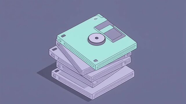 Stack of floppy disks illustration on a purple background
