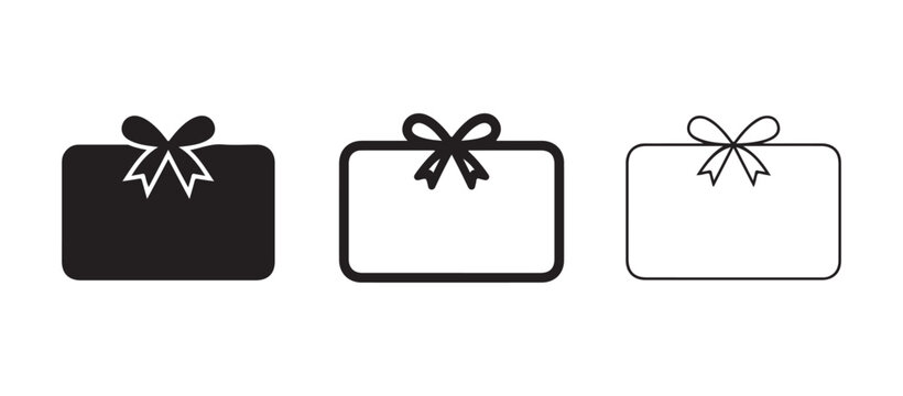 Gift card icons with bows in black and white for presentations and marketing materials  three gift card icons