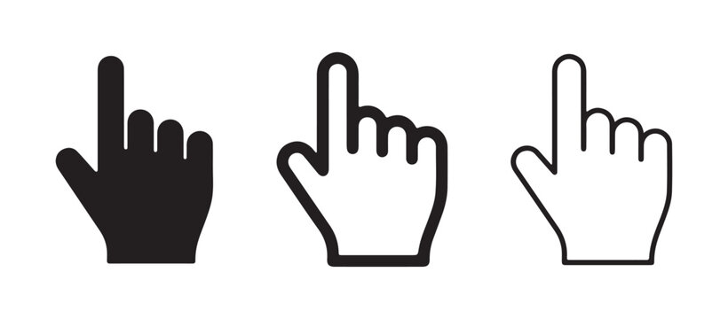 Hand icons pointing index finger cursor symbols for web design isolated on white background