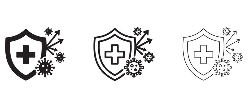 Medical shield icons with virus protection  healthcare symbols with shield and cross  virus defense graphics  health protection signs