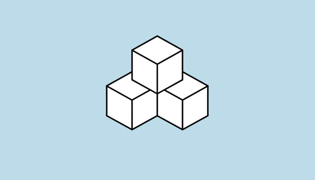 Simple isometric design showing three clean white cubes arranged together on a plain light blue background.