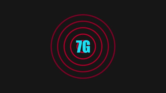 Futuristic network connection concept animation, glowing nodes connected by dynamic data lines, digital communication network expanding across a dark background..with 7G network..