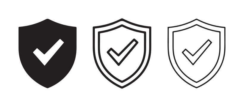 Shield icons with checkmark  security symbols  protection signs  safety emblems  checkmark shields