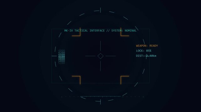 Tactical Targeting HUD Interface Display with Weapon Lock and Distance