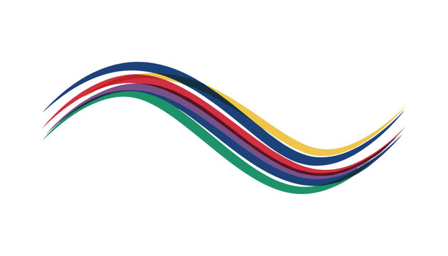Abstract flowing wave element in vibrant colors including blue, red, green, purple and yellow on a clean white background.
